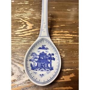 Chinese Blue Canton Porcelain Hand Painted Soup Ladle Pair